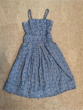 💙 Fornarina Blue Gingham Floral Embroidered 100% Cotton Sundress Cottagecore XS